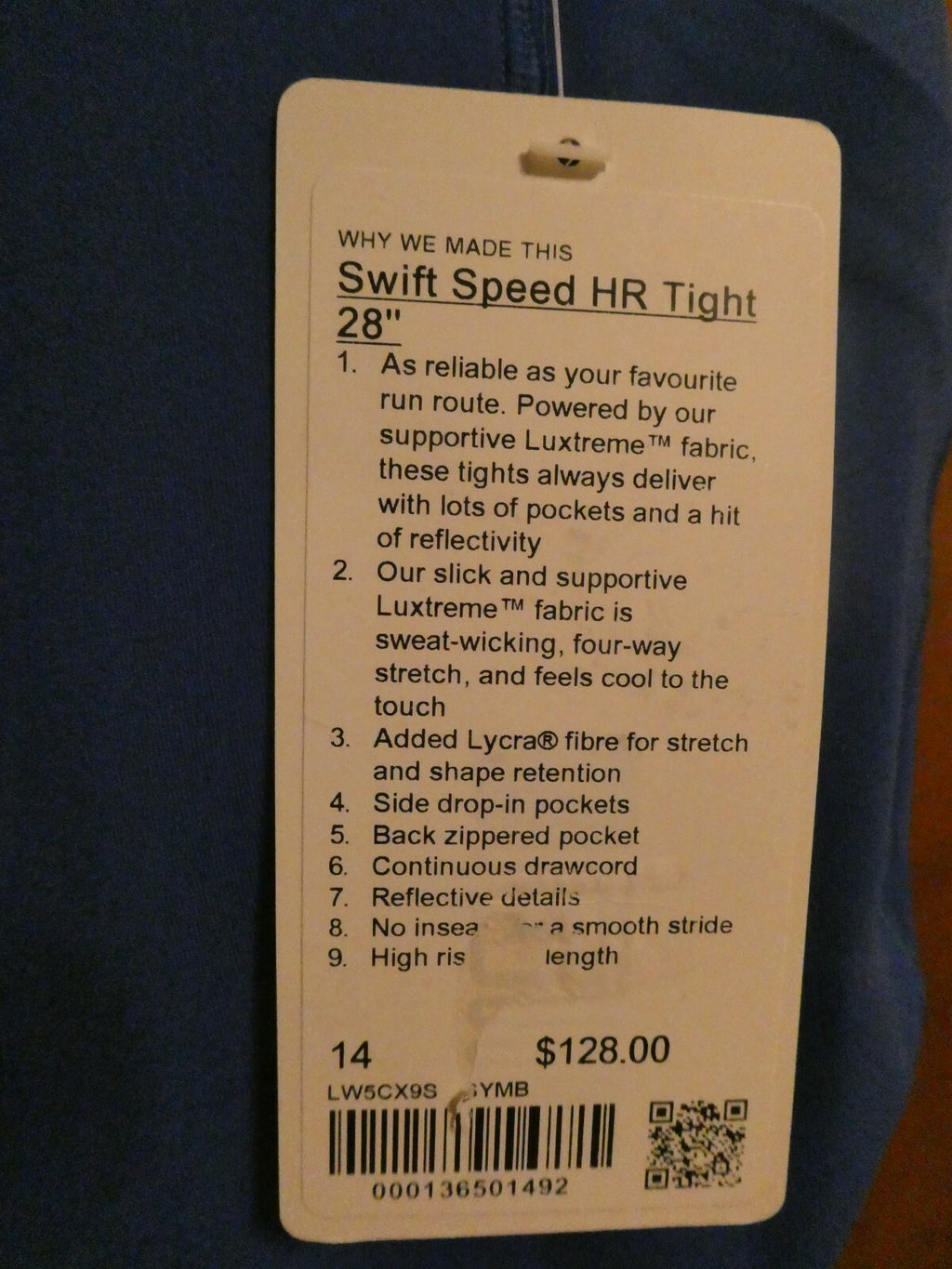 Lululemon Women Swift Speed High-Rise Tight 28" Blue Legging US Sz 14 RN 106259