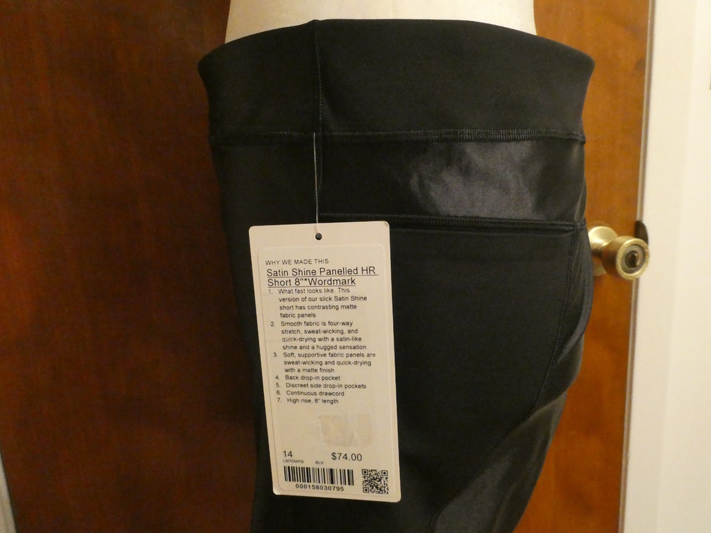 Lululemon Satin Shine Panelled HR Short 8" Wordmark Black Size 14 NWT