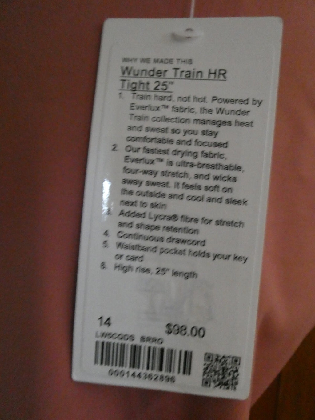 Lululemon Women’s Wunder Train HR Tight 25" Brier Rose Legging Hi Rise Yoga 14