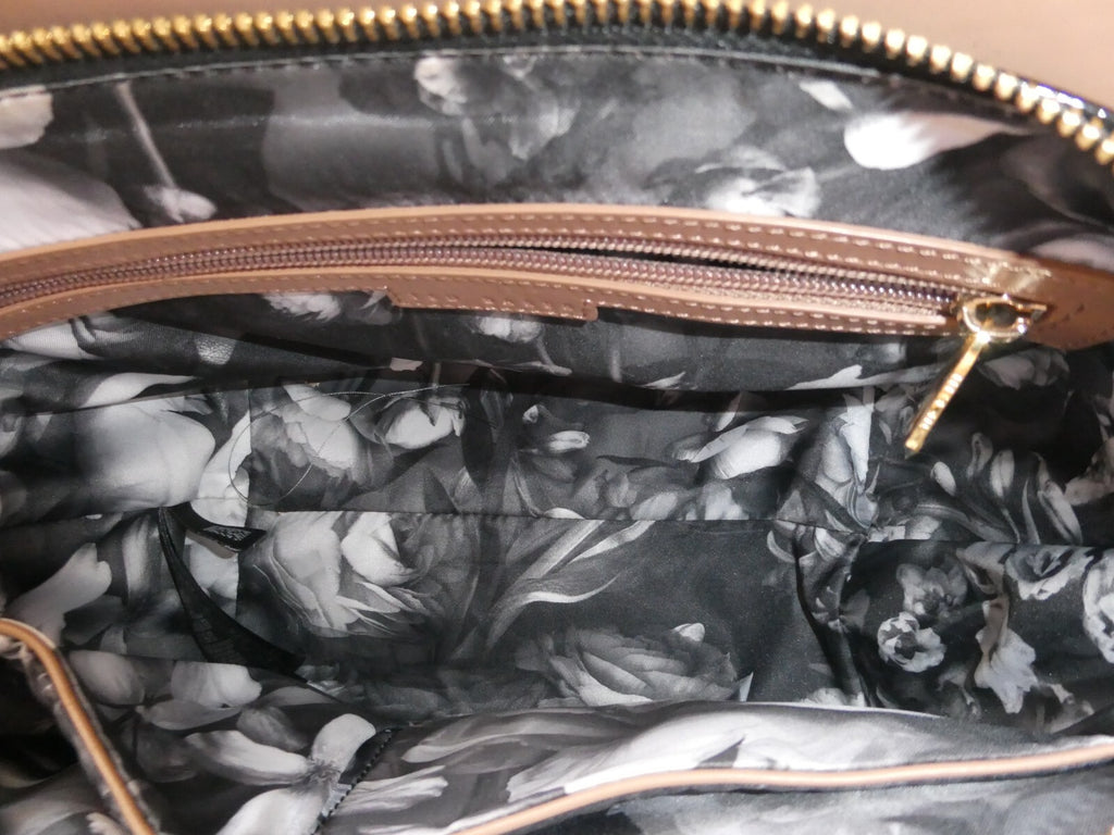 Ted Baker London Leather Crossbody Bag Nude/Black Top Handle Gold Bow Handbag