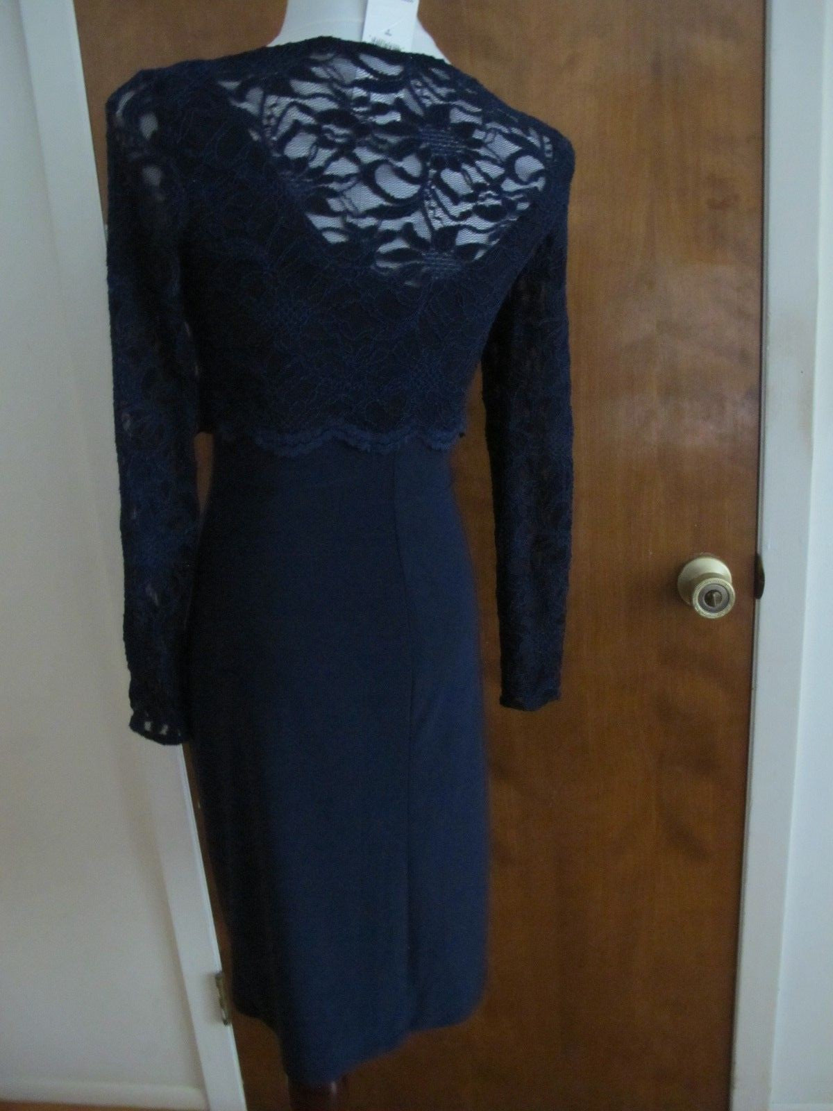 Ralph Lauren  women navy bodice overlay fabric lace crafted evening NWT dress 2 
