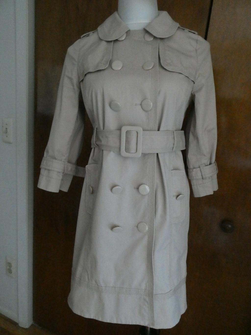 Juicy Couture Women's Beige 3/4 Sleeve Belted Double Breasted Trench Coat Small