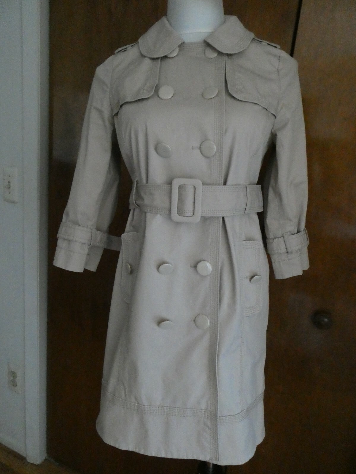 Juicy Couture Women's Beige 3/4 Sleeve Belted Double Breasted Trench Coat Small