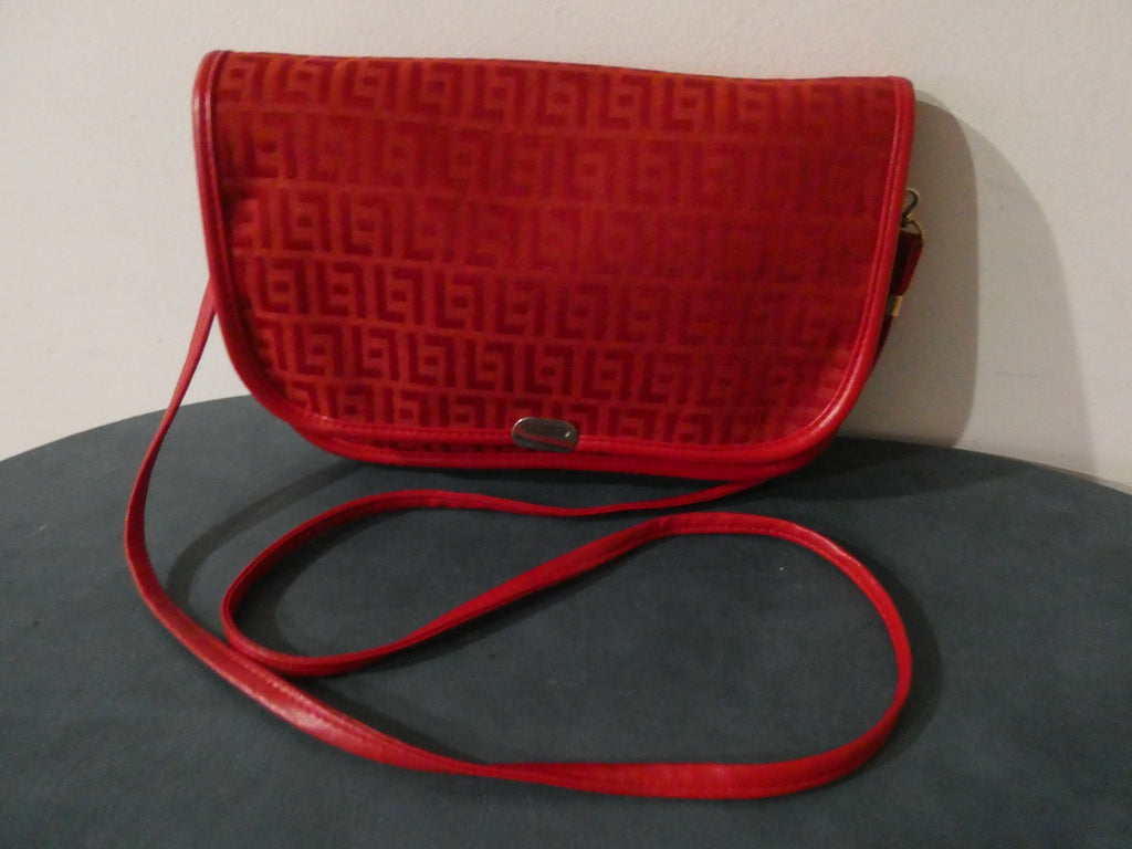 Vintage Red Italian Crossbody Shoulder Bag Geometric Pattern Small Made in Italy