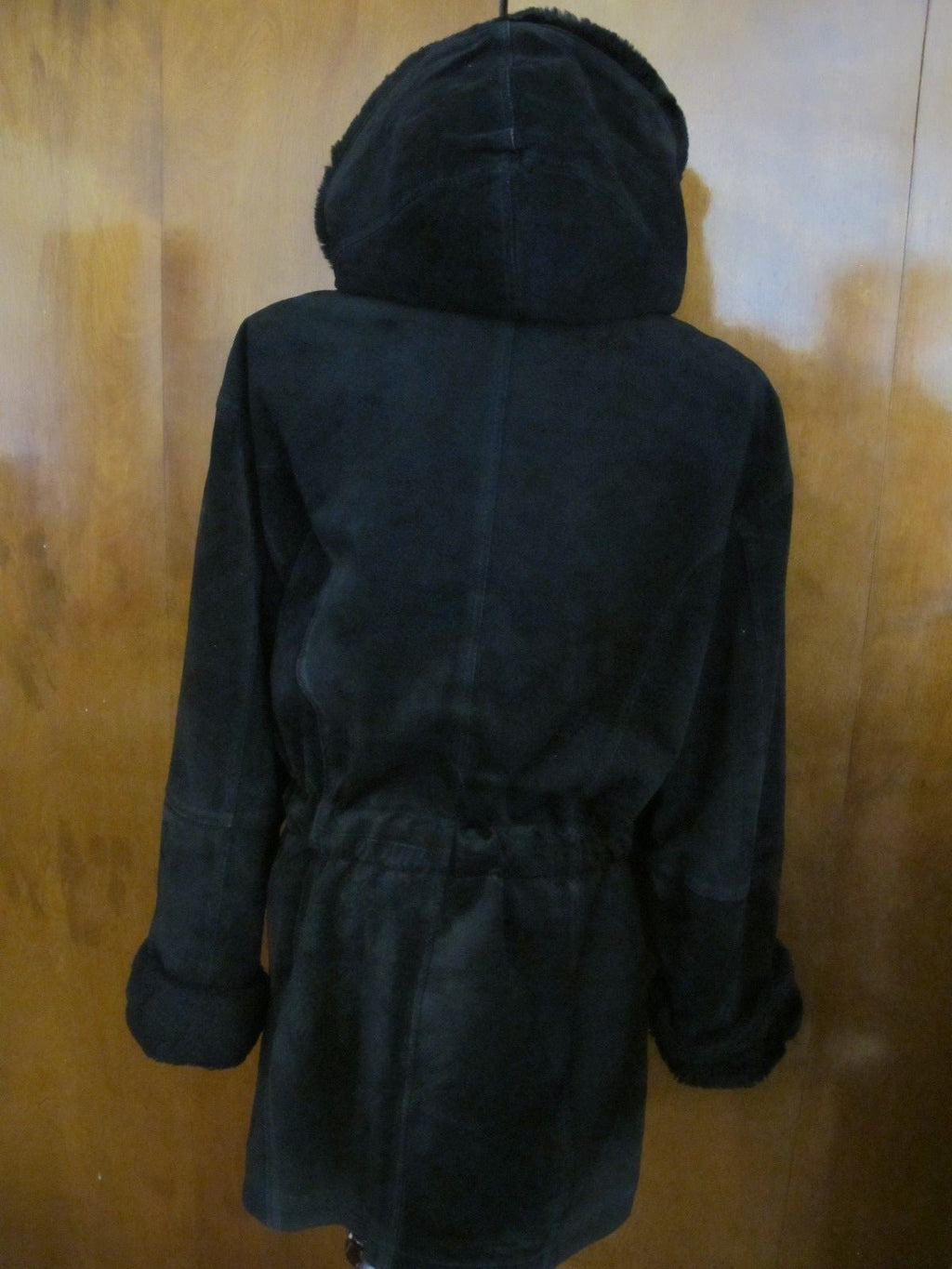 Women's Otello Pelle Black Hooded Cuir Leather Winter Coat Medium