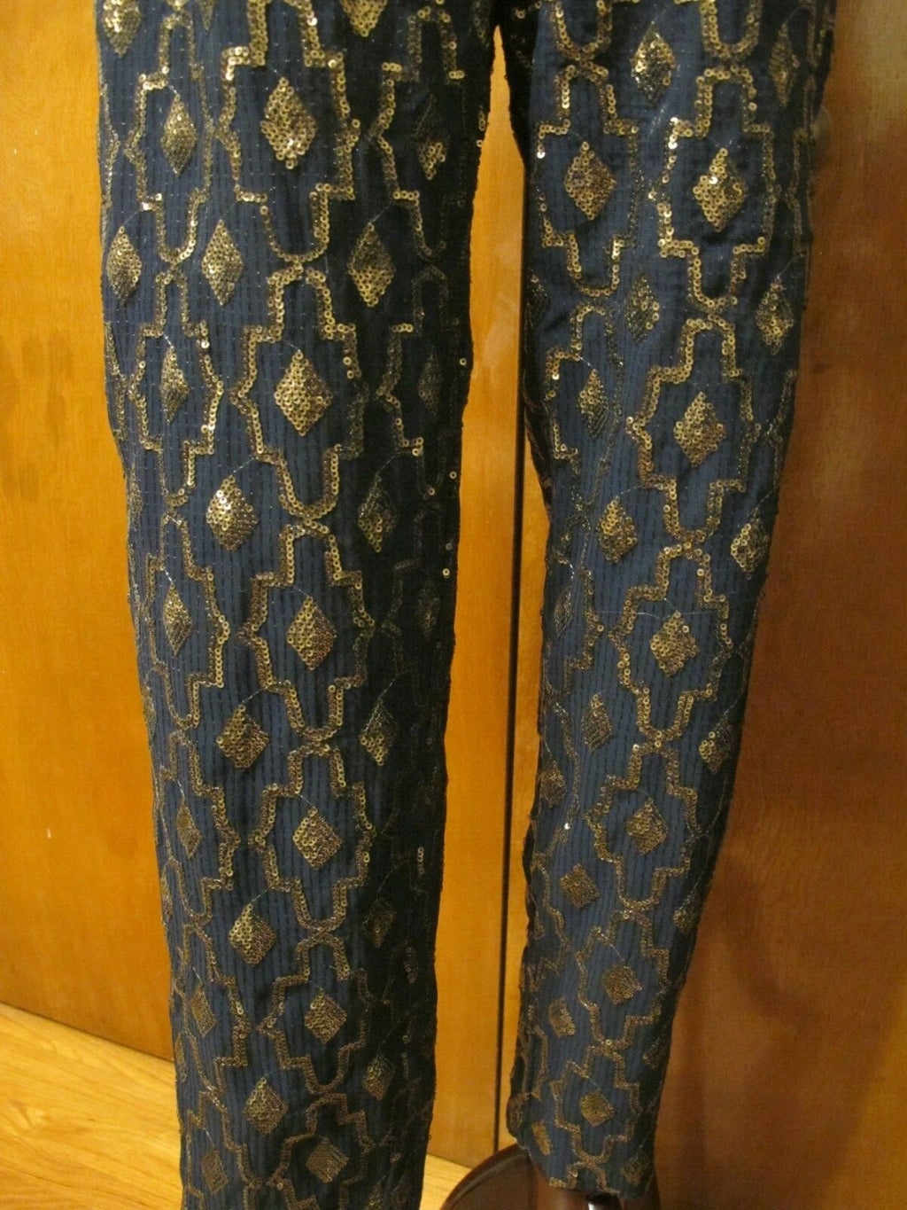 Anthropologie Women's Navy Marin Evening Gold Sequin Evening Lined Pants Small
