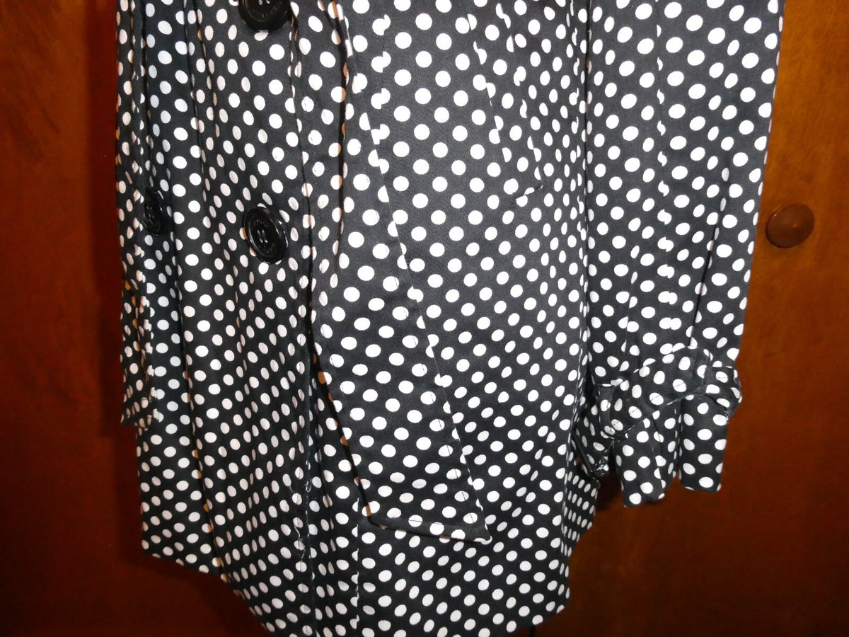 Vertigo Paris Black & White Polka Dot Jacket Trench Coat, Button Up, Medium