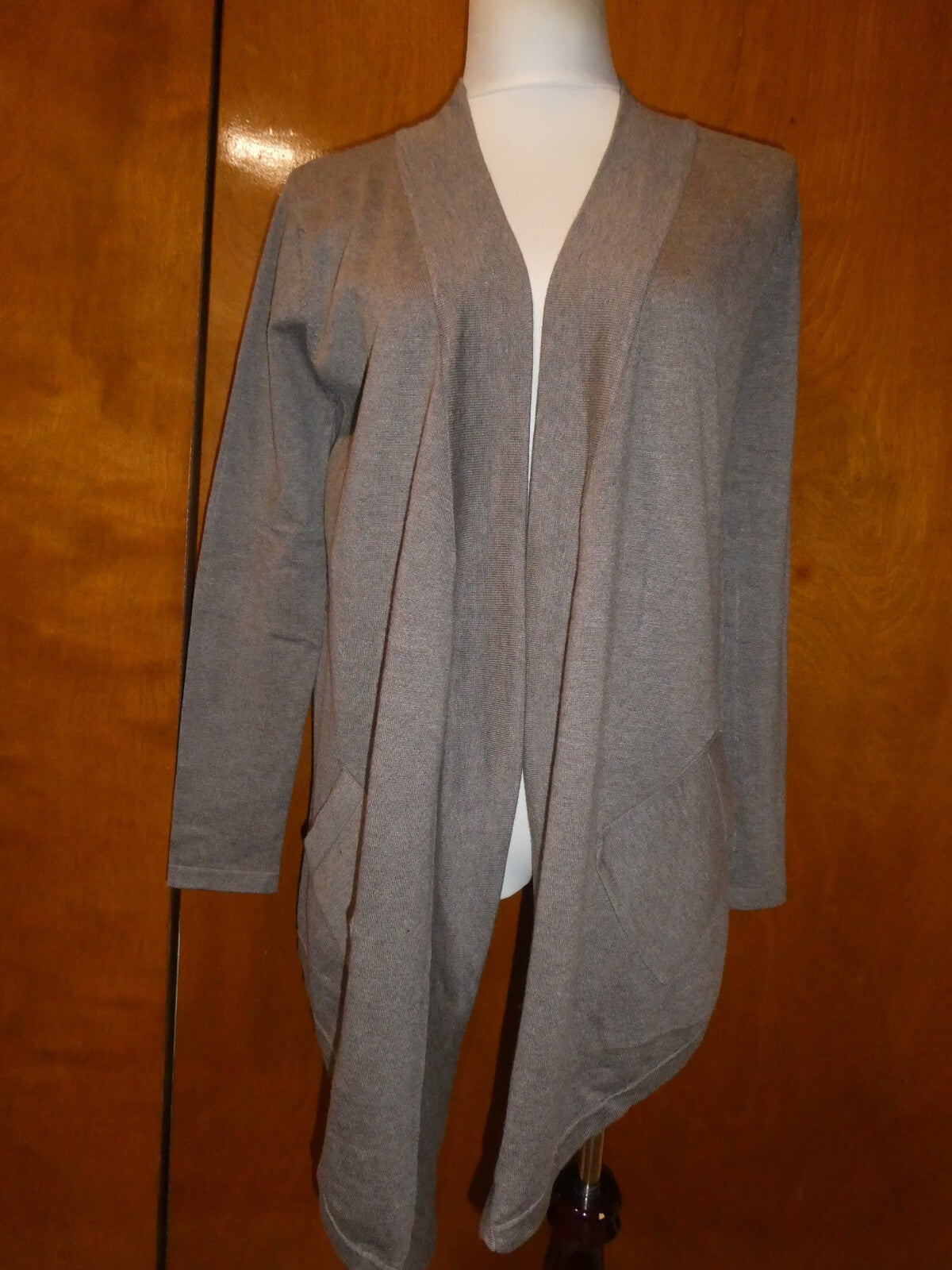 Linda Matthews Women's Brown Open Front Detailed Cardigan Large