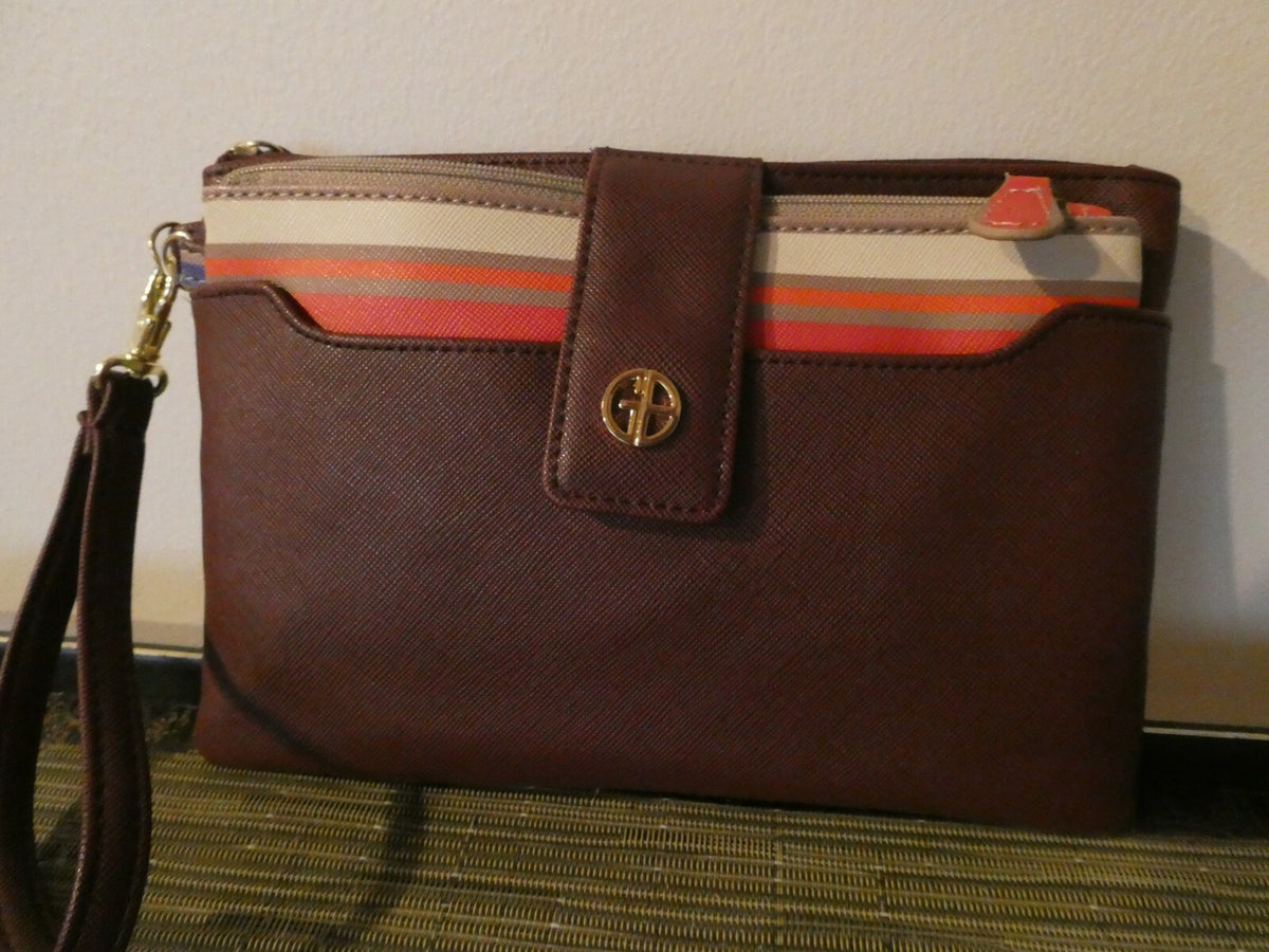 GIANI BERNINI Wristlet Purse Canvas Burgundy Pink Gold Wallet Pouch Bag