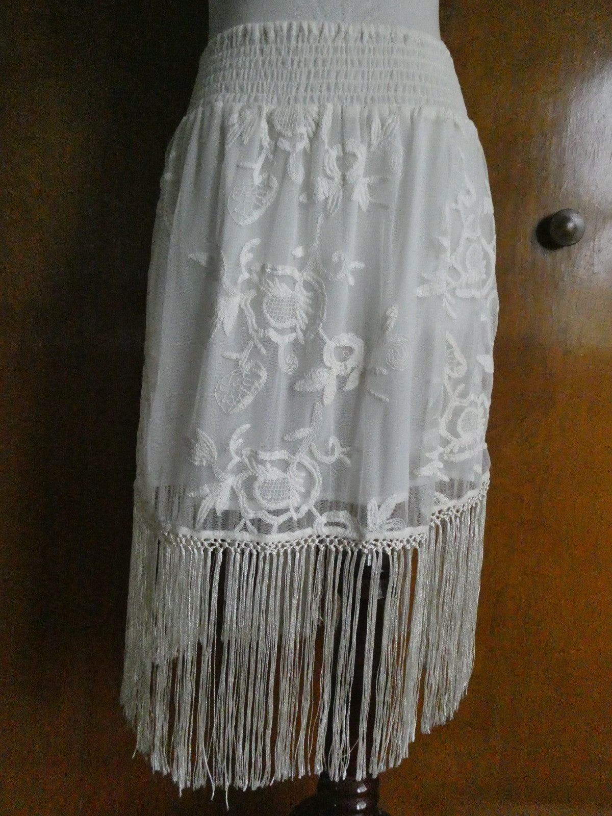 Denim & Supply Ralph Lauren Women Ivory Lace Boho Fringe Short Lined Skirt Large