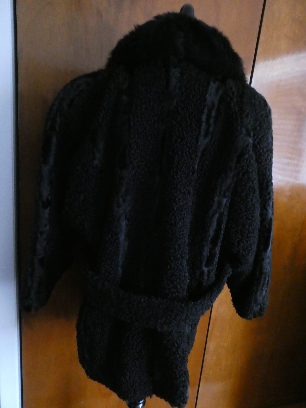 Genuine Karakul Persian Lamb Fur Coat Women’s Black Fur Collar Made in Moldova M