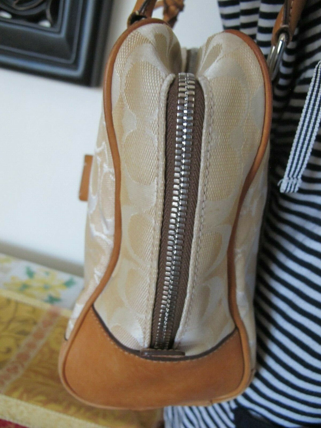 Authentic Women’s Beige Cloth Coach Handbag Purse 