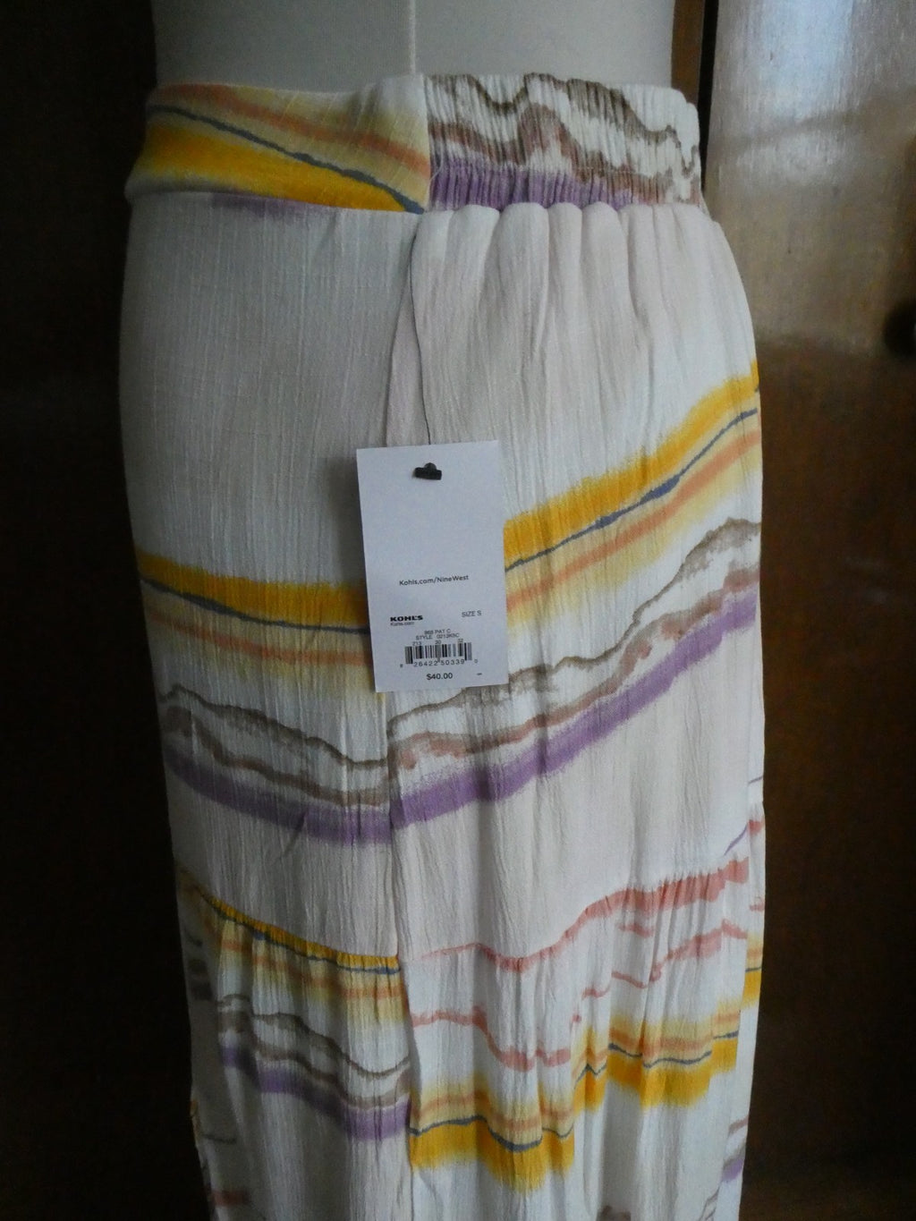 Nine West Women Maxi Skirt Tiered Side Slit Elastic Waist Multicolored Small $40