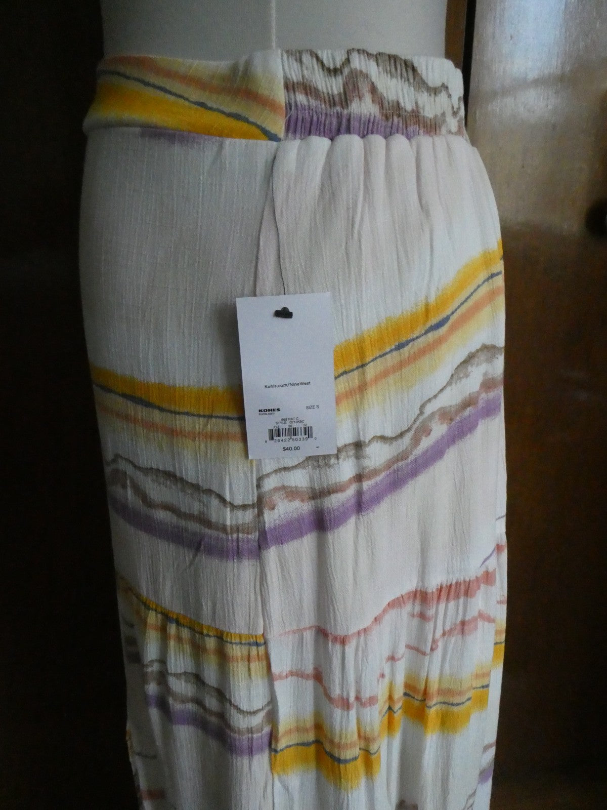 Nine West Women Maxi Skirt Tiered Side Slit Elastic Waist Multicolored Small $40