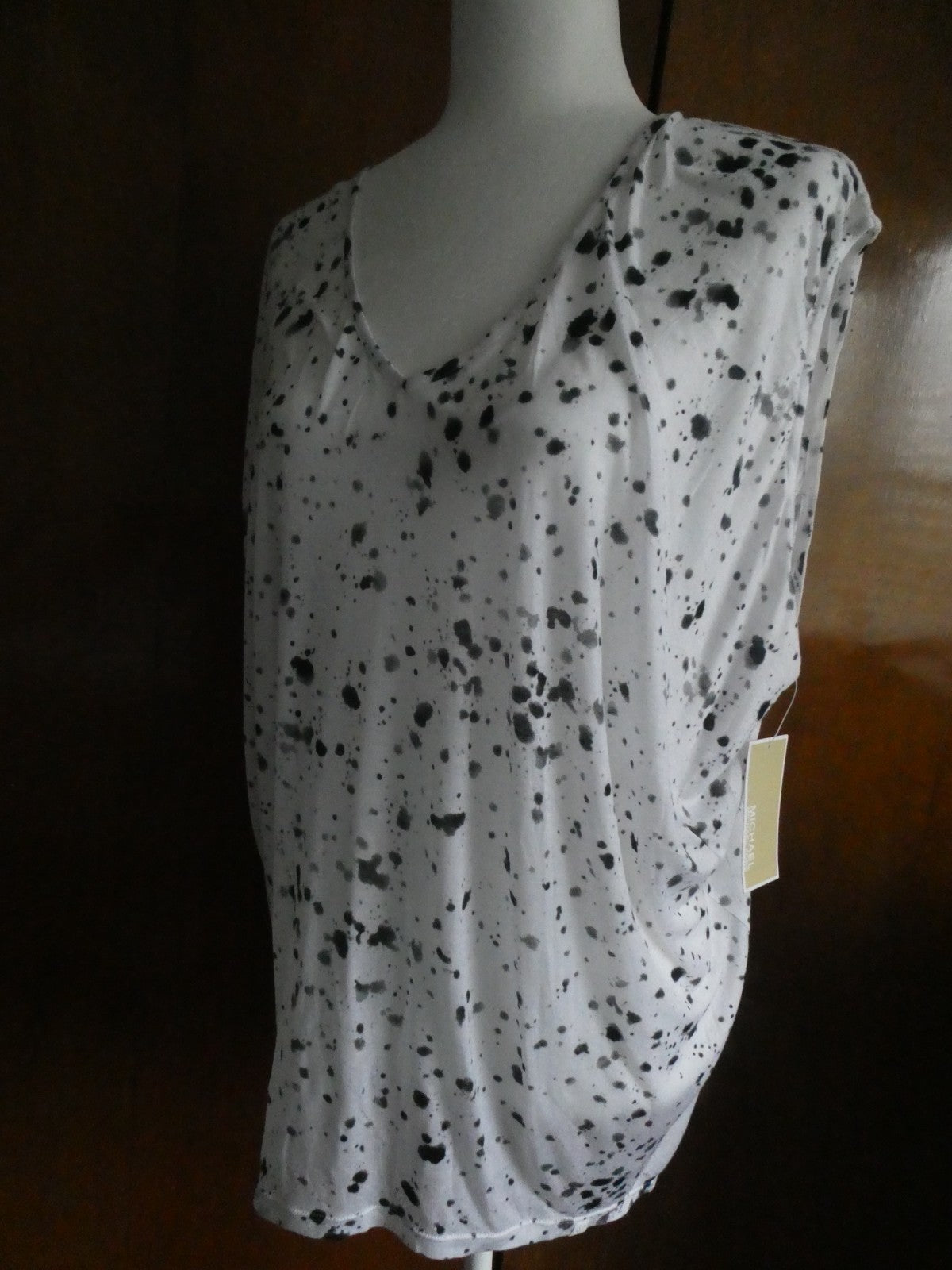 Michael Kors Women Top White/Black Splash Print 100% Tencel Medium $69.50