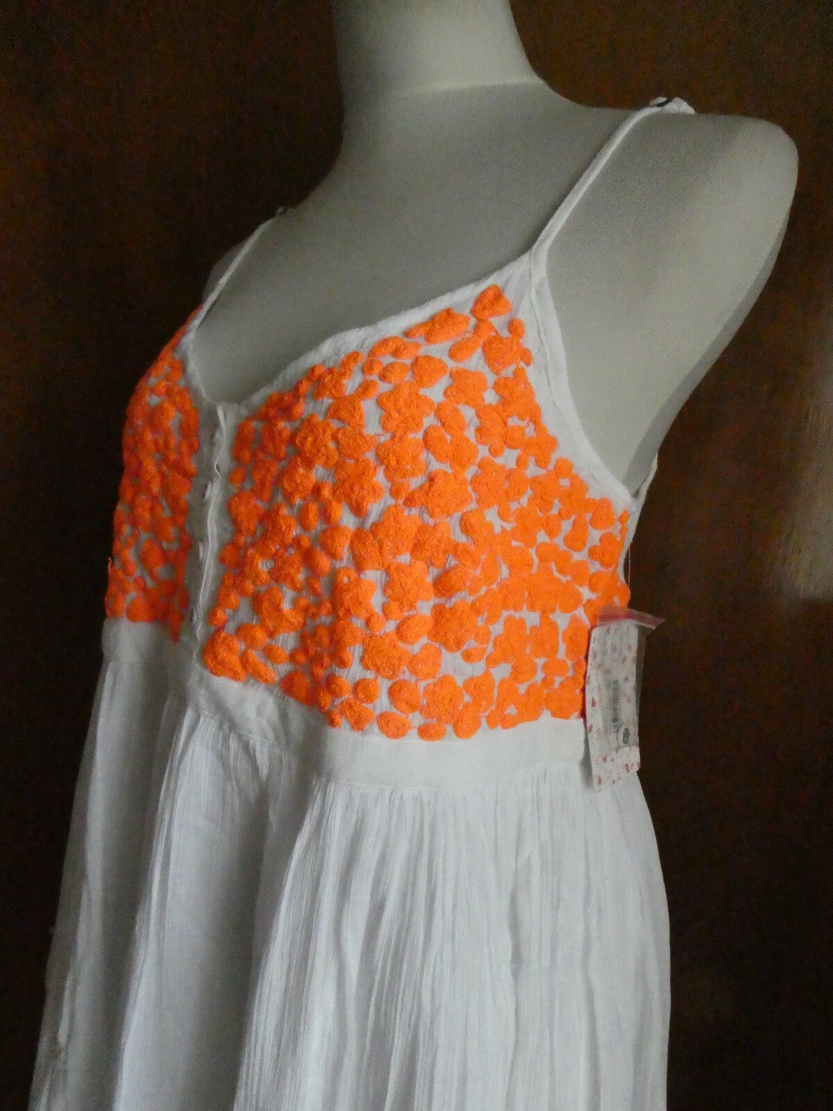 Free People women's ivory comb embroidered lined dress size Large 