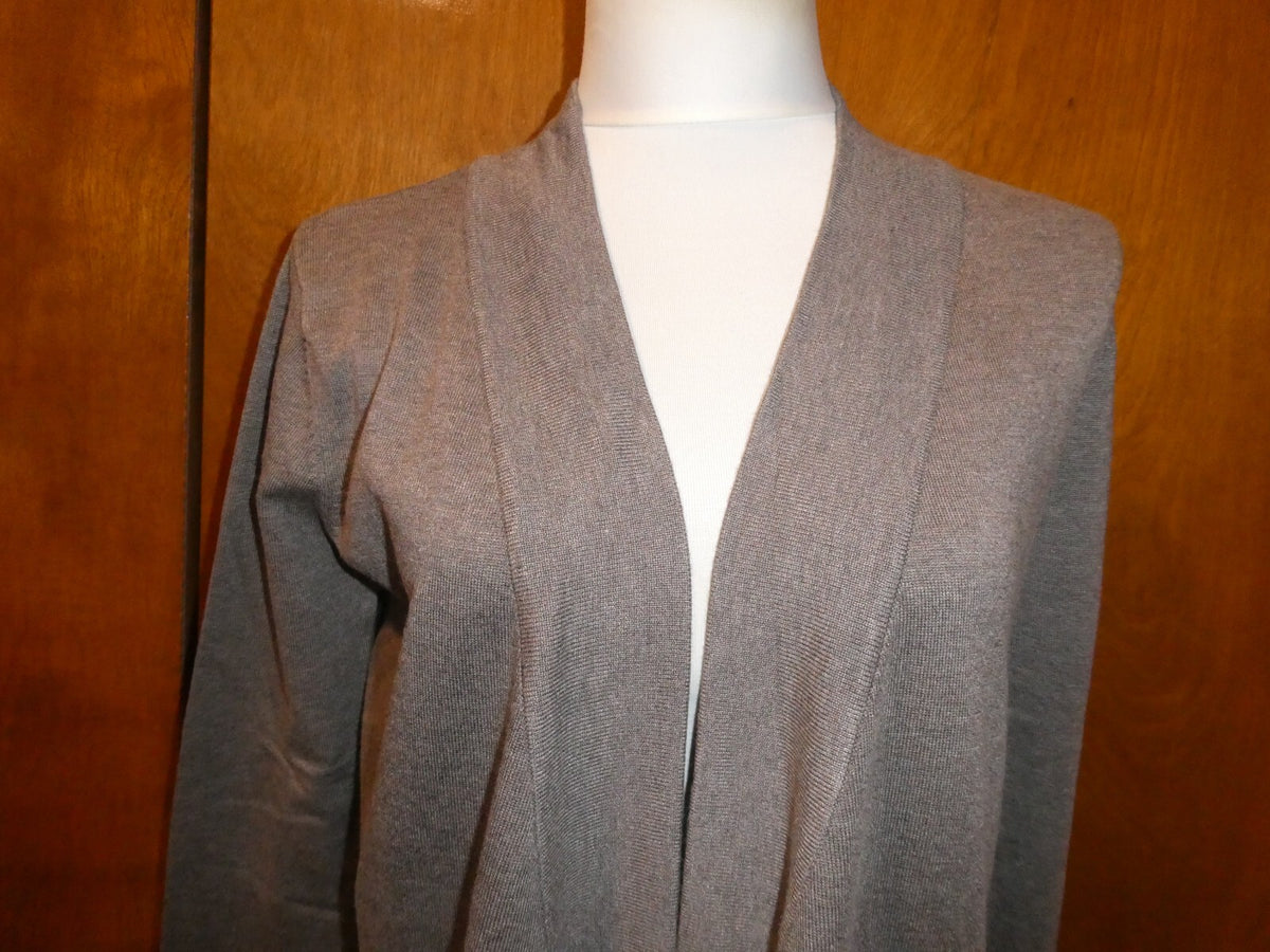 Linda Matthews Women's Brown Open Front Detailed Cardigan Large