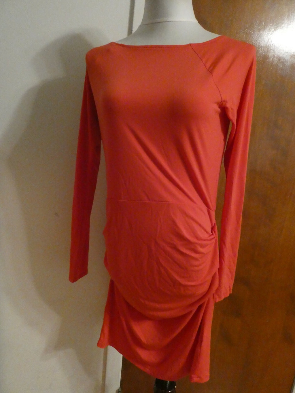 Rachel Roy Women’s Pinkish Deep Bright Red Gathered Long Sleeves Dress run small