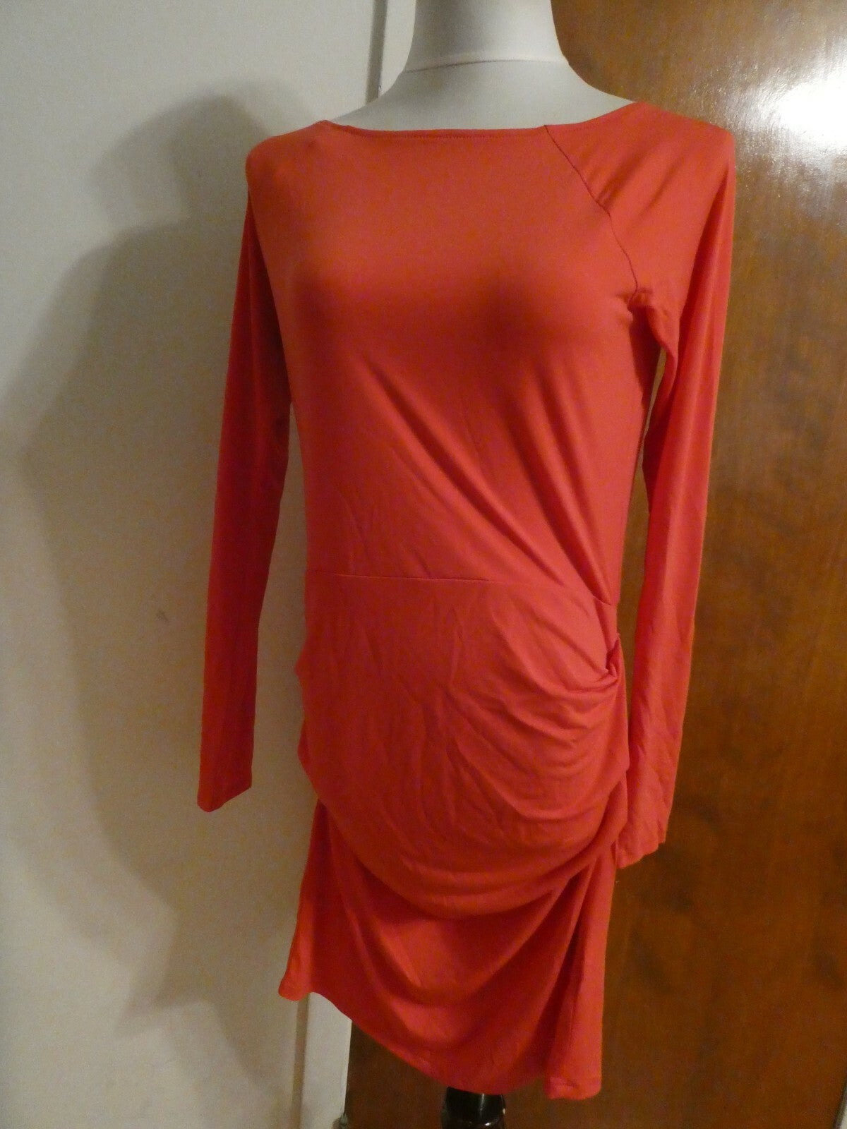 Rachel Roy Women’s Pinkish Deep Bright Red Gathered Long Sleeves Dress run small