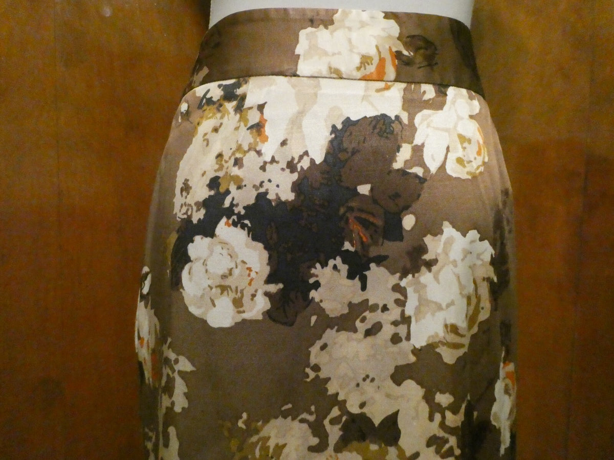 Talbots Women’s Floral Pleated Skirt Brown Cream Knee Length Size 6