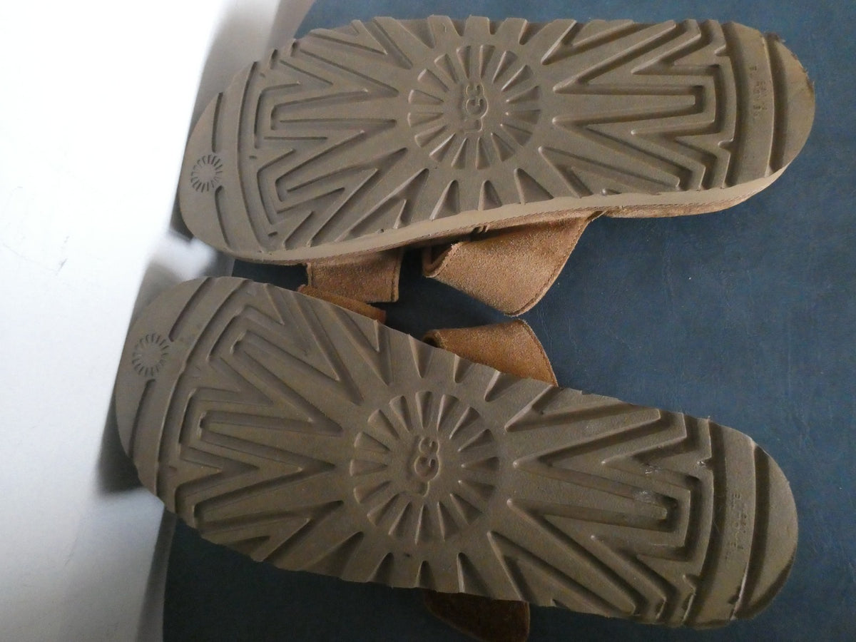 UGG Women’s Suede Slide Slippers Sandals Adjustable Straps Brown Size US 10