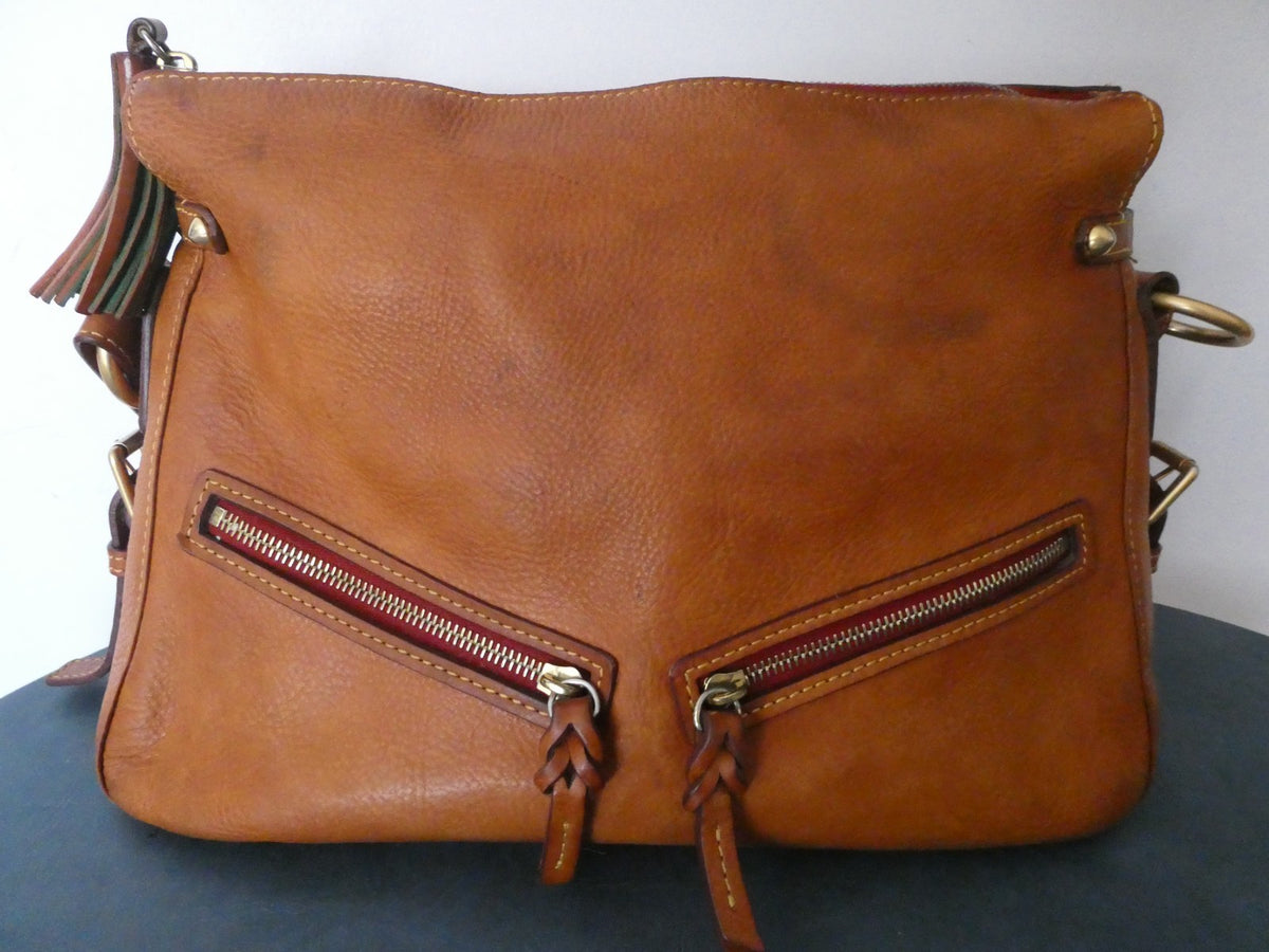Vintage Dooney & Bourke AWL British Tan Leather Large Hobo Shoulder Bag USA
