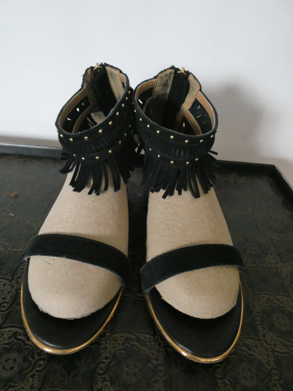 Report Signature Womens Black Wedge Heels Shoes Sandals Peep Toe Women's 8.5 WMS