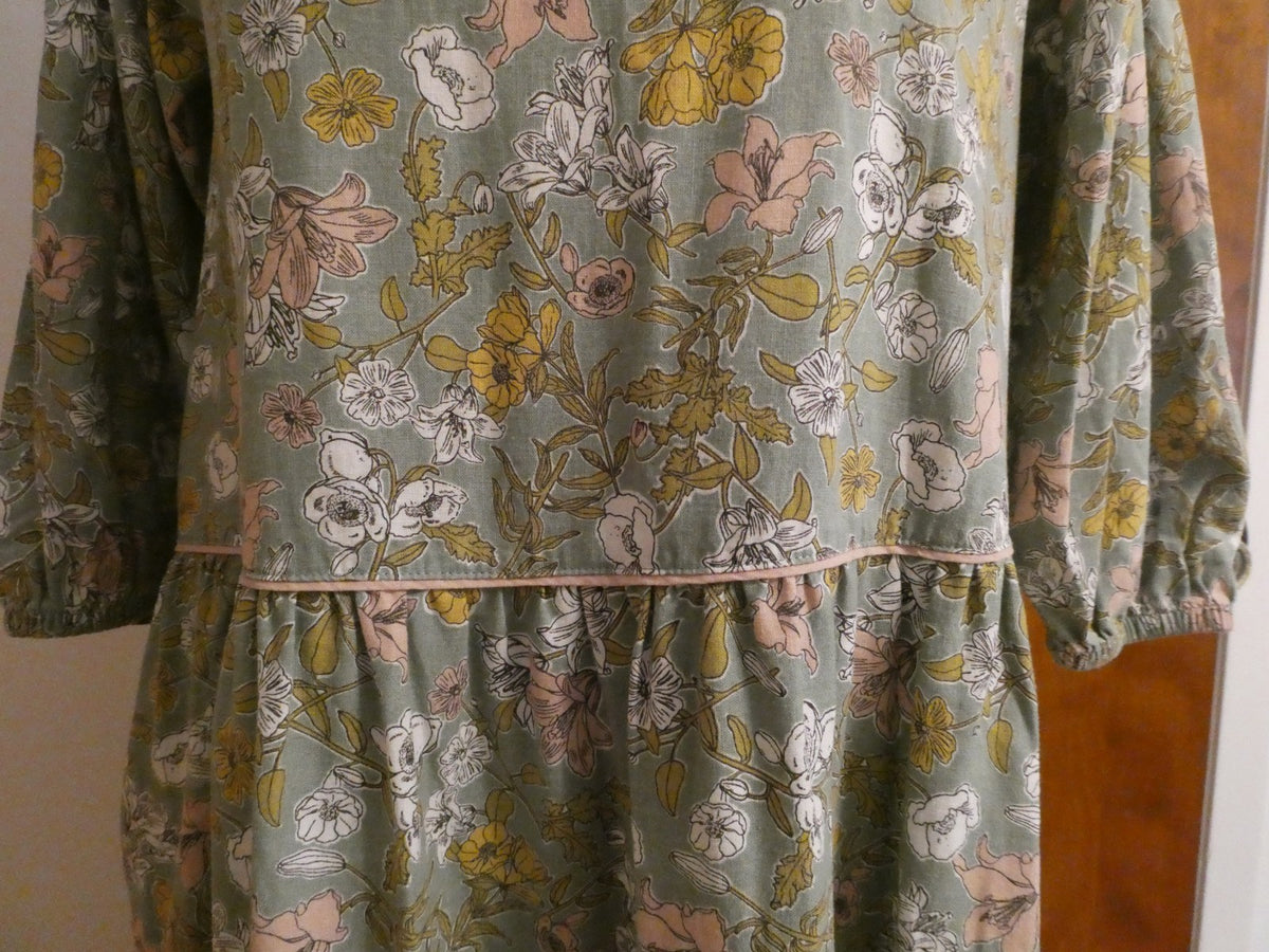 Cynthia Rowley Floral Print ¾ Sleeves Tiered Dress Sz Small 55% Linen 45% Rayon