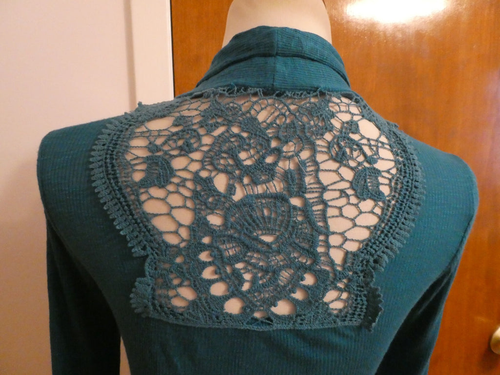 Julia's Closet Women's Teal Green Open Front Detailed Cardigan Medium