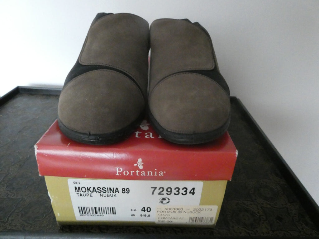 Portania Mokassina taupe nubuk brown suede mule women’s US 9 EU 40