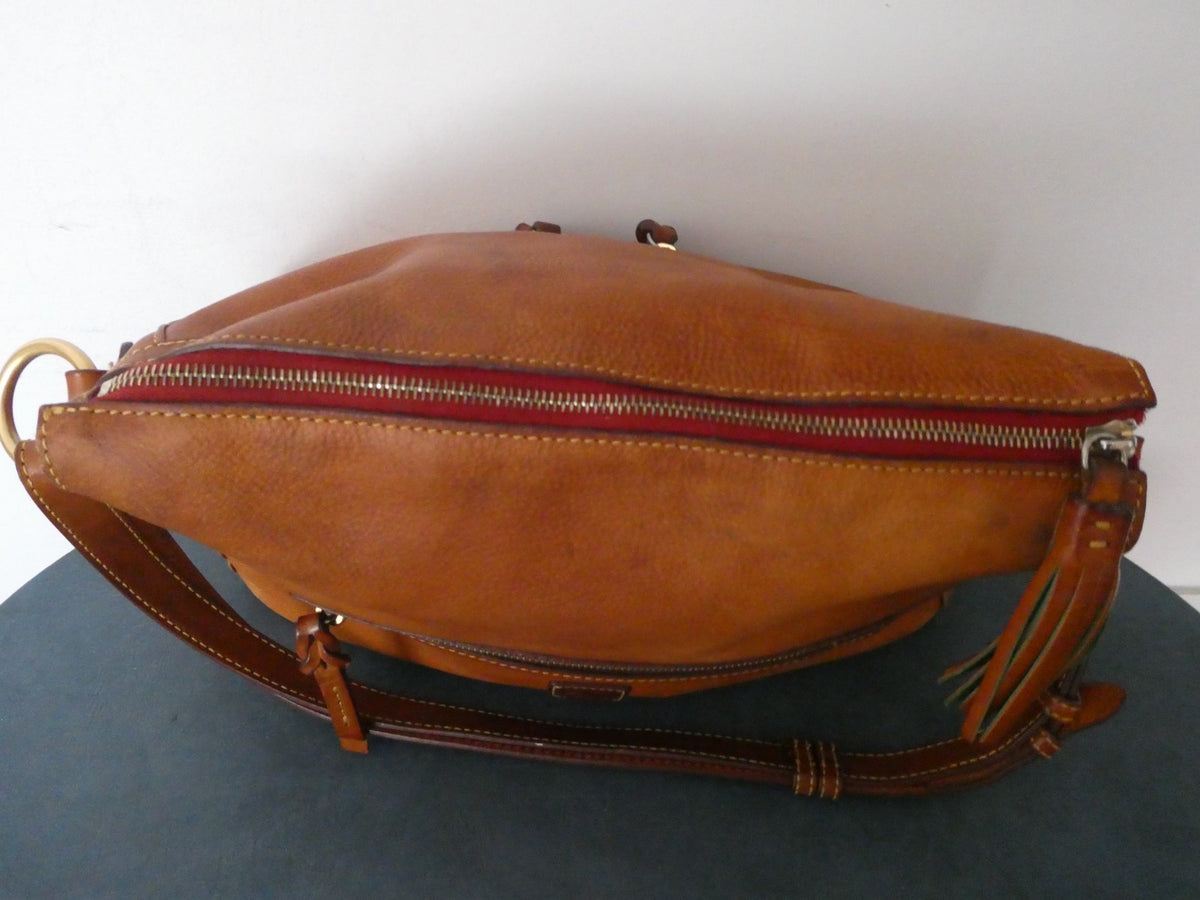 Vintage Dooney & Bourke AWL British Tan Leather Large Hobo Shoulder Bag USA
