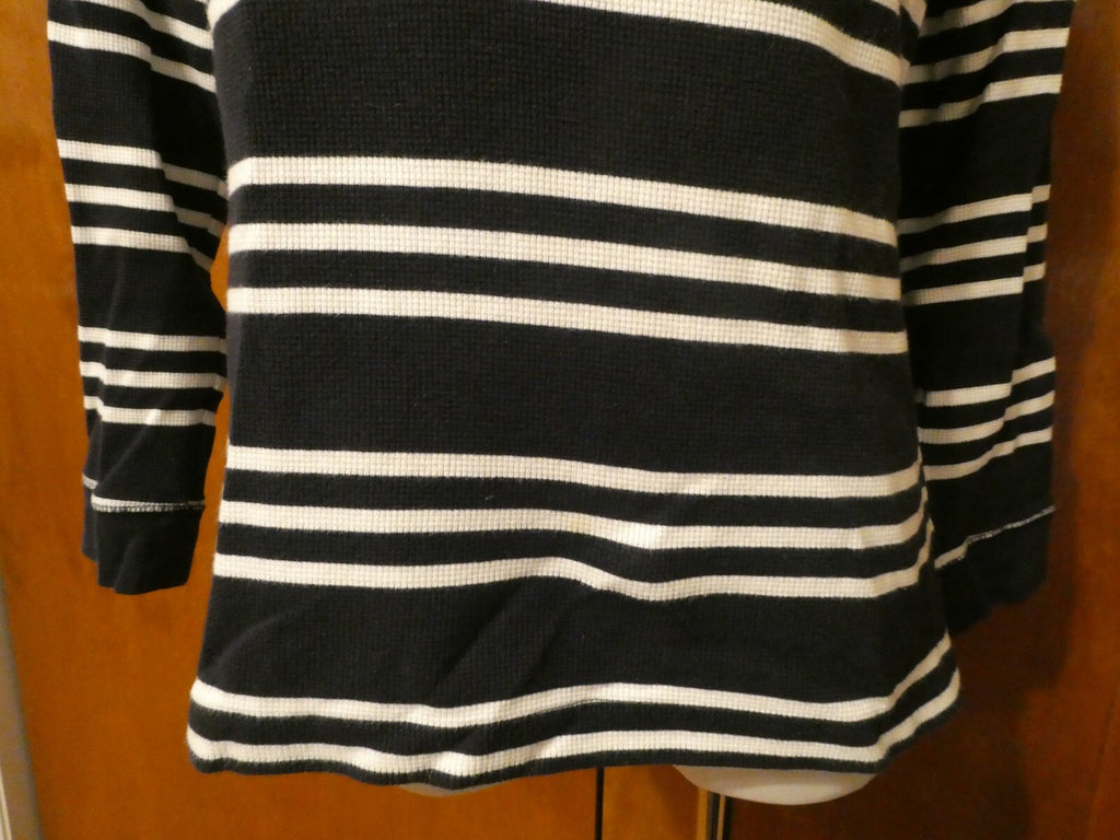 Charter Club Women's Navy Striped Sweater Attached Hood Medium Preowned 