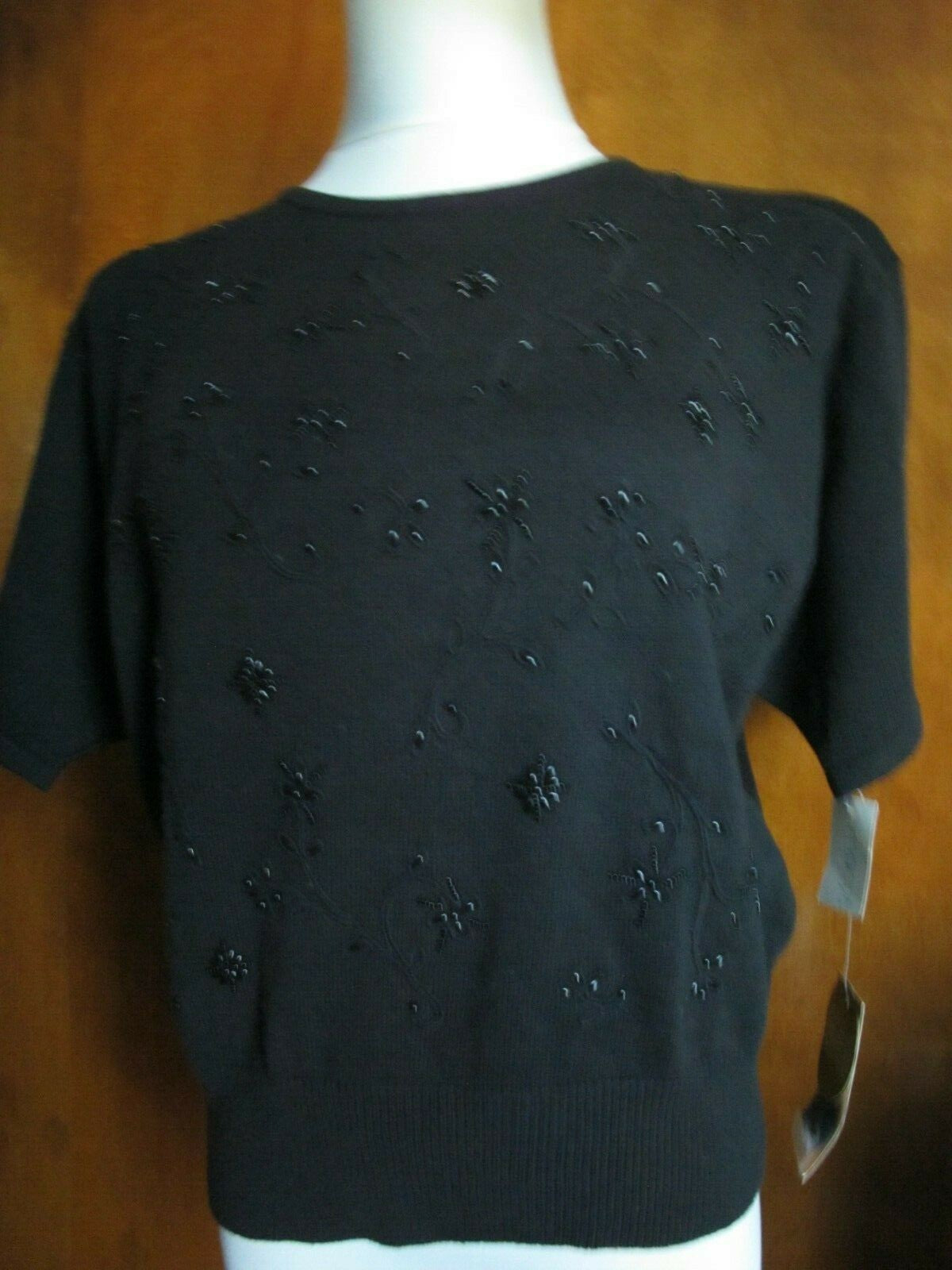 Liz Claiborne women's  black cotton  embroidered beaded sweater Medium