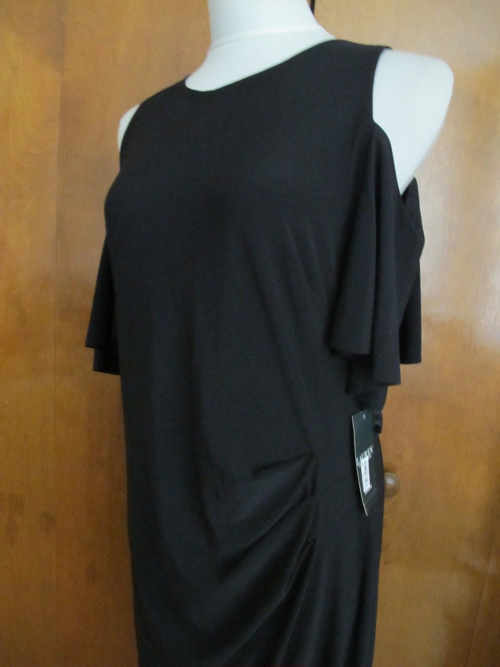 Ralph Lauren women's black cutout gathered lined evening dress 16 New