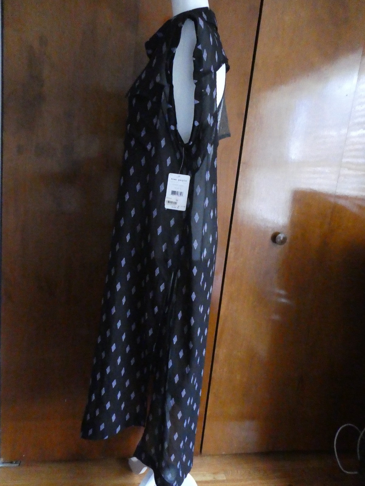 Free People women's black combo sleeveless snap-on full length sheer dress Large