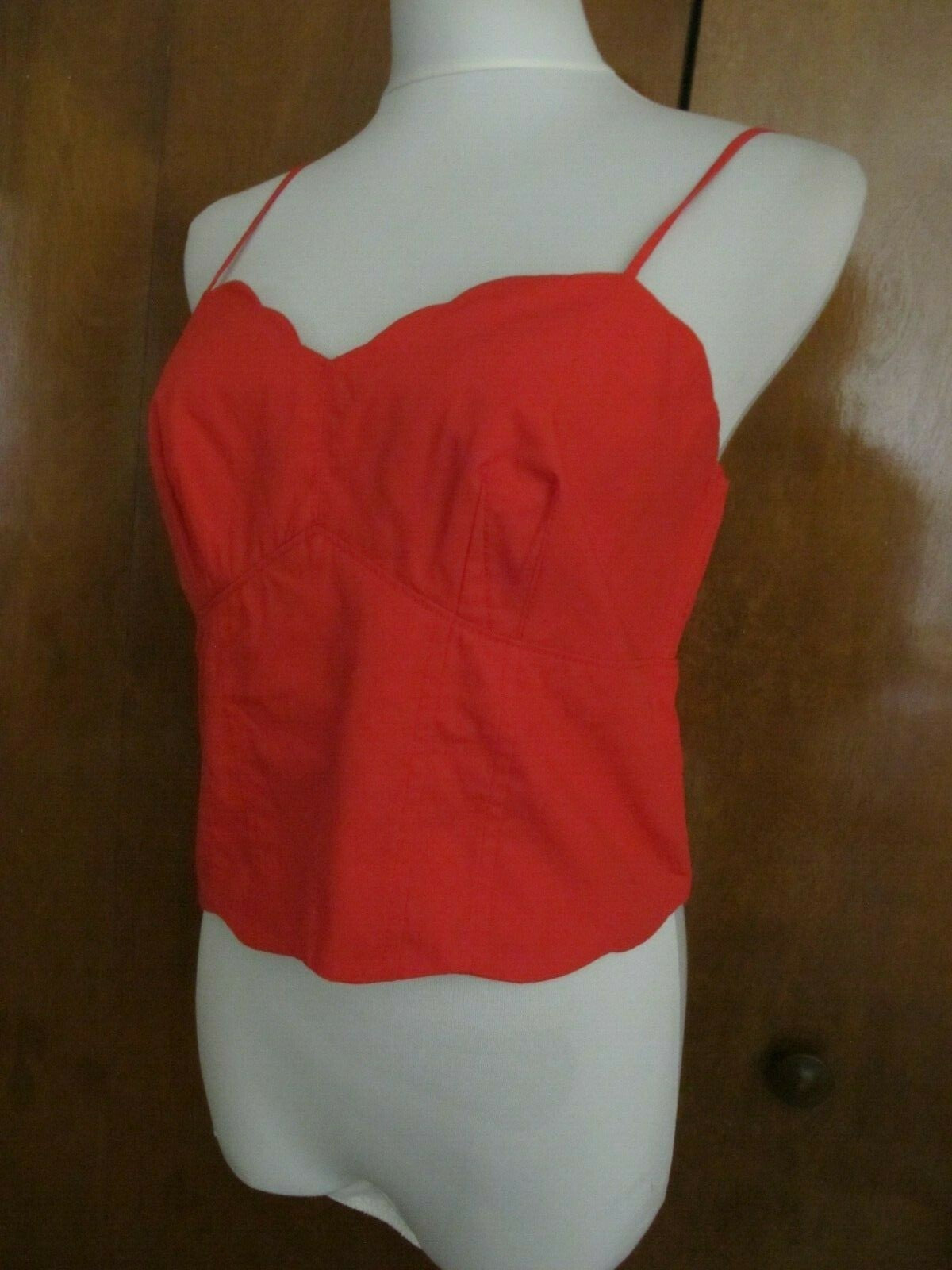 Anthropologie Maeve Women’s Cotton Red Scalloped Crop Top Tank Size 12, 14
