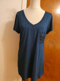 GAP Women's Top Size Large Navy Blue Sequined Pocket Short Sleeve 100% Rayon NWT