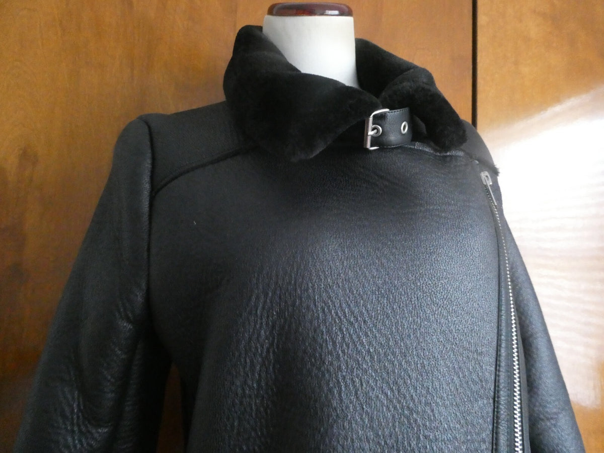 LY VAREY LIN Women's Black Faux Shearing Lined Warm Winter Moto Jacket Small