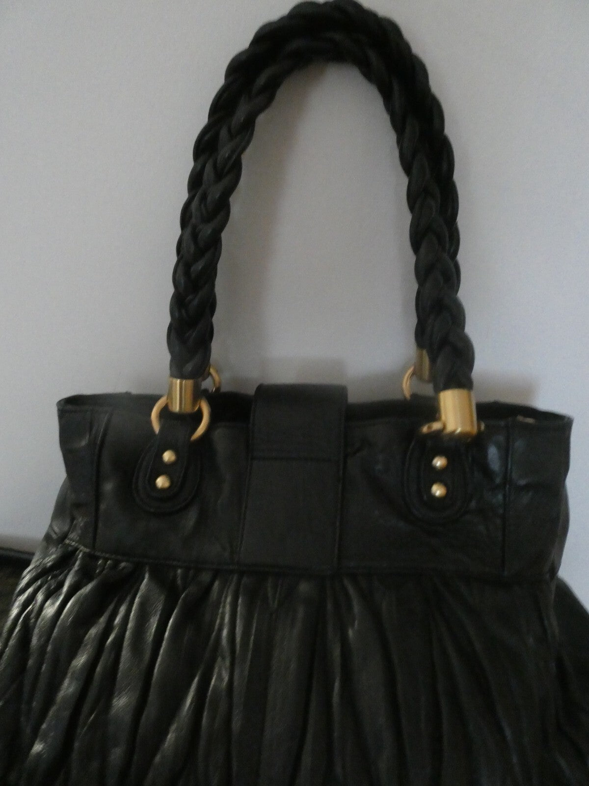 Steven by Steve Madden Women’s Black Genuine Leather Shoulder Bag Gold Turn Lock
