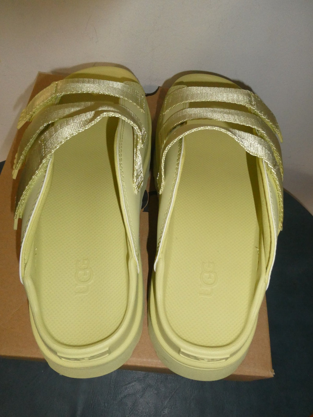 UGG GoldenGlow Slide Sandals Women Yellow Platform 1167430 Adjustable Straps 10