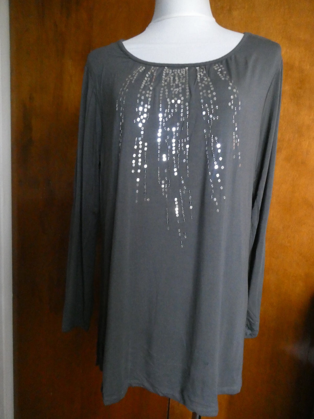Linea by Louis Dell 'Olio Women's Gray Sequin Rayon Long Sleeves Top Size Large