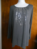Linea by Louis Dell 'Olio Women's Gray Sequin Rayon Long Sleeves Top Size Large