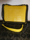 Italian Genuine Leather Chain Shoulder Crossbody Bag 9x7x 2 Mustard Yellow Italy