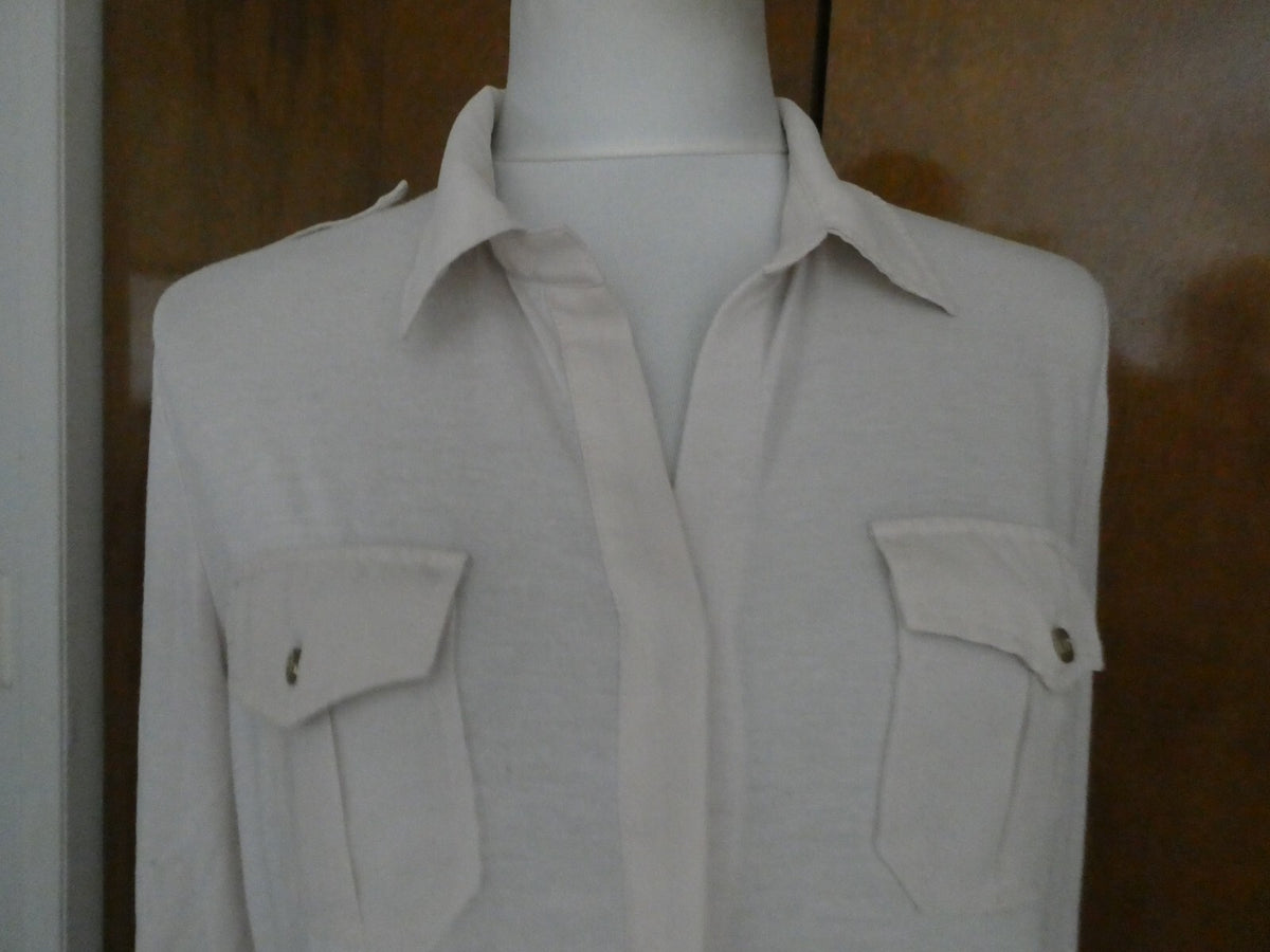 Poof Ivory Roll-Tab Long Sleeve Button Down Blouse Top Large