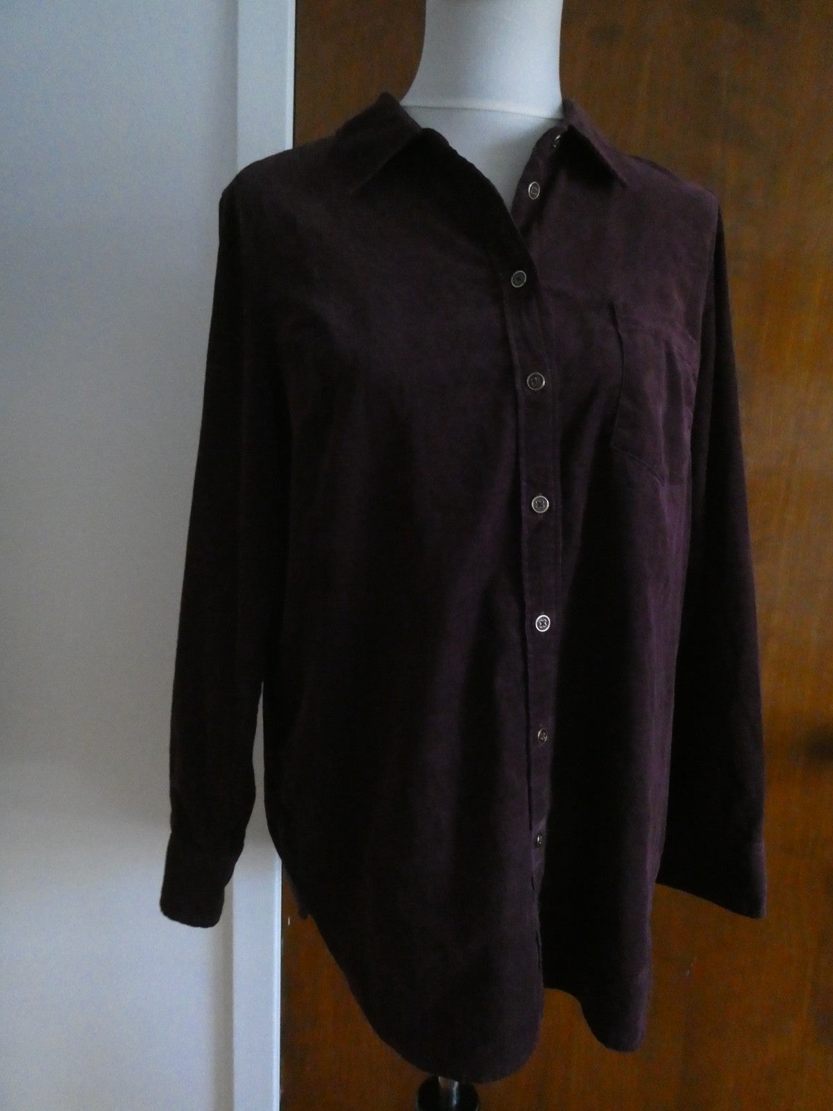 Talbots Women’s Large Purple Corduroy Button Front Shirt Top 100% Cotton India