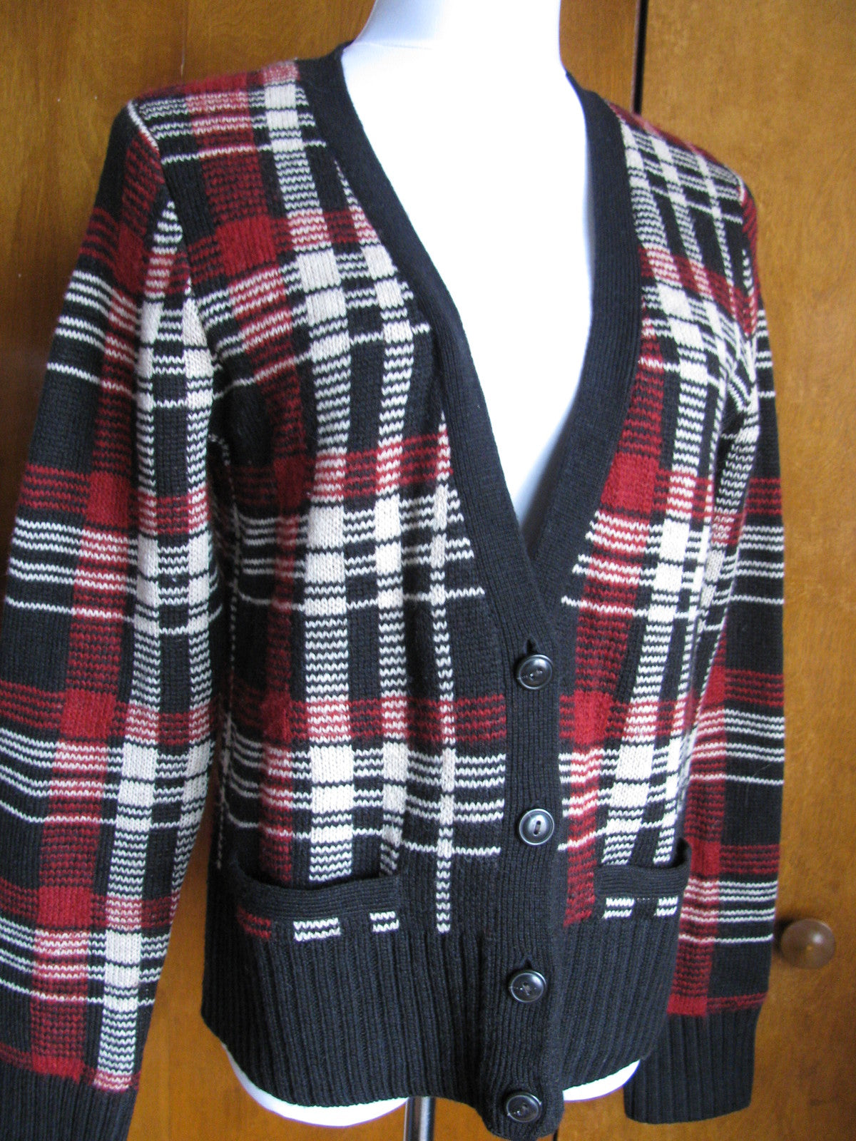 Denim & Supply Ralph Lauren Women Plaid Cardigan Faux Fur Trim Removable Collar