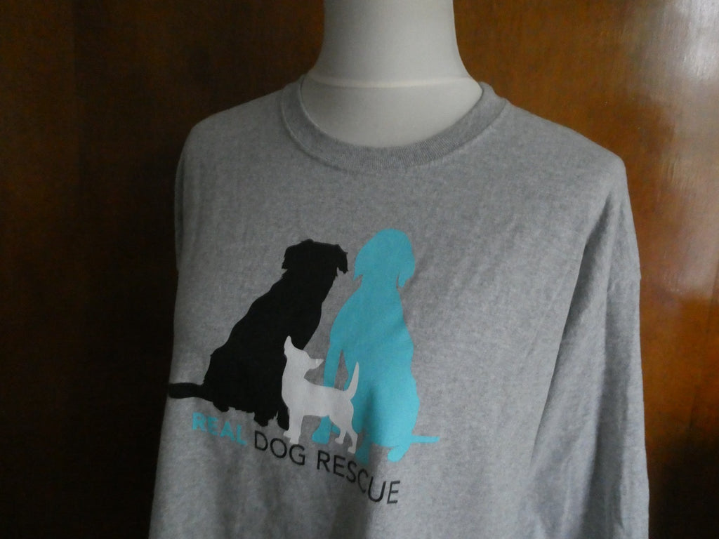 Gildan Ultra Cotton Unisex XL Real Dog Rescue Gray Long Sleeve Graphic T-Shirt