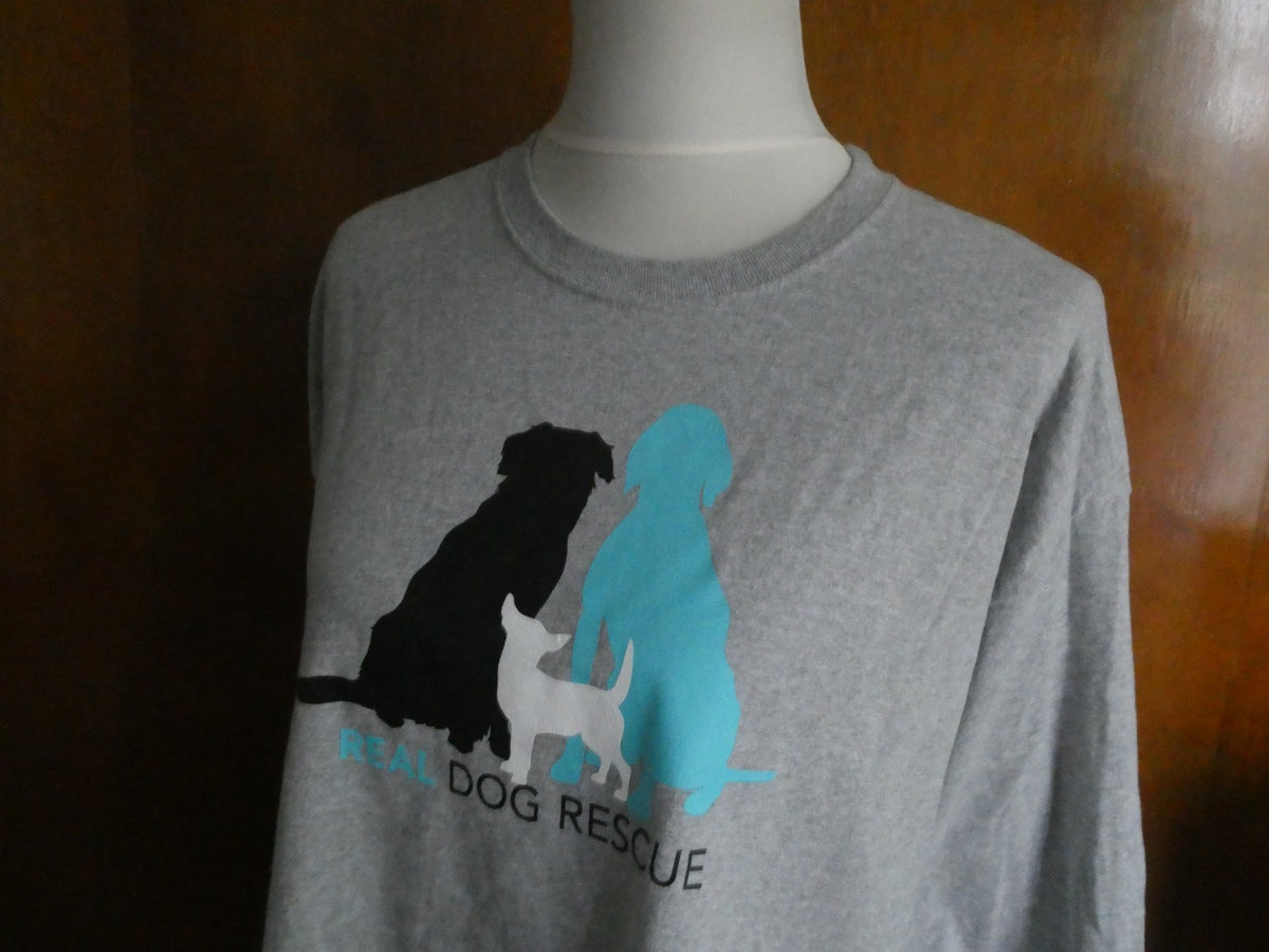 Gildan Ultra Cotton Unisex XL Real Dog Rescue Gray Long Sleeve Graphic T-Shirt
