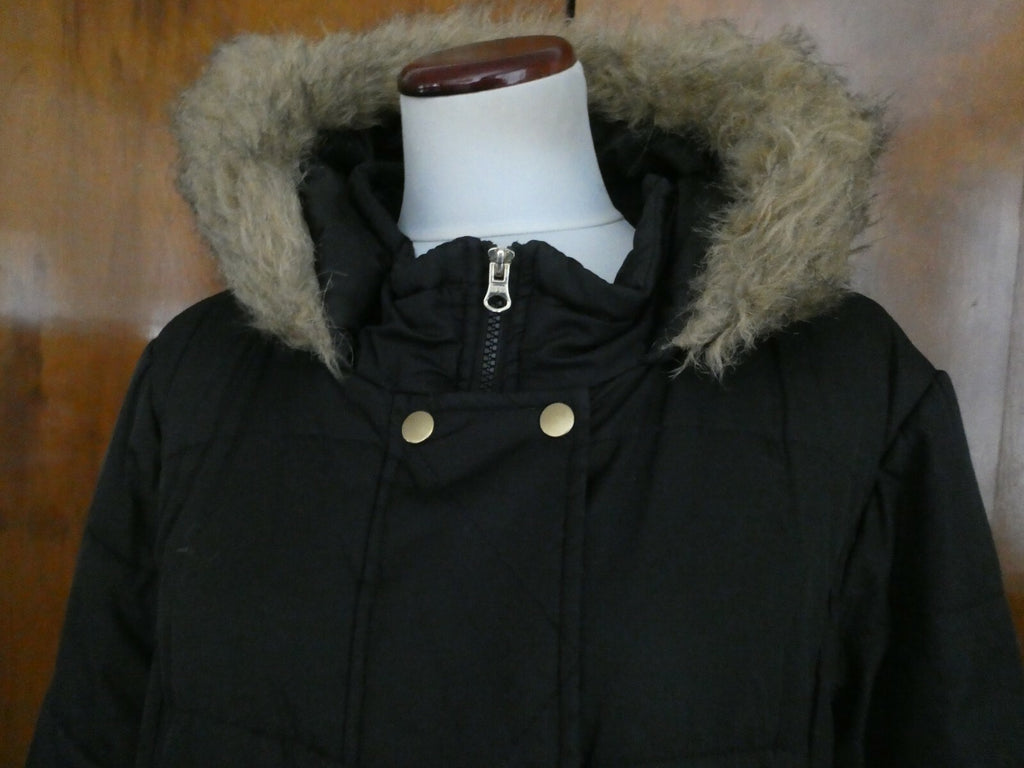 Krush Women's Black Faux Fur Lined Puffer Winter Hooded Detailed Jacket Coat XL