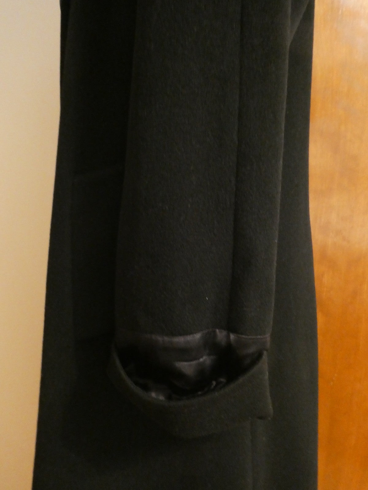 J.G HOOK Women Black 100% Wool A-Line Hood Fox Fur Trim Winter Coat 6 (fit 8-10)